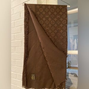 Louis Vuitton monogram large brown wool silk shawl scarf